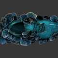 Blue Decorative Shoes With Coral Like Petals Design Artistic Glossy Finish On Dark Background