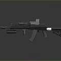 Modern Tactical Rifle with Scope Magazine and Tactical Accessories on Gray Background