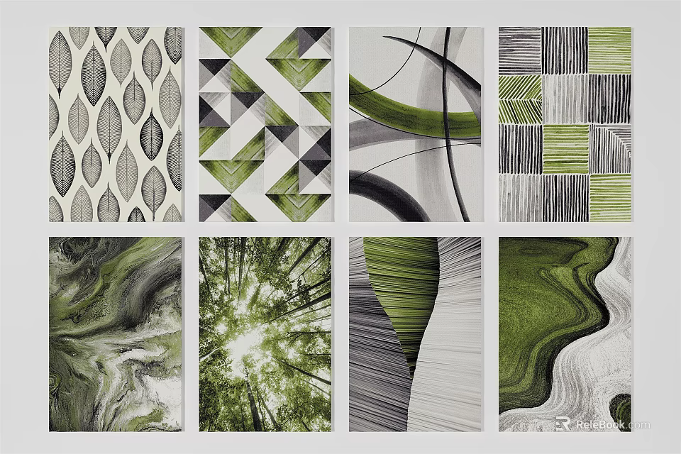 Square Rugs With Various Green And Black White Geometric Abstract Patterns 3d model