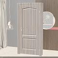 Modern Gray Wooden Grain Casement Door In Interior With Dark Wall And Decorative Art