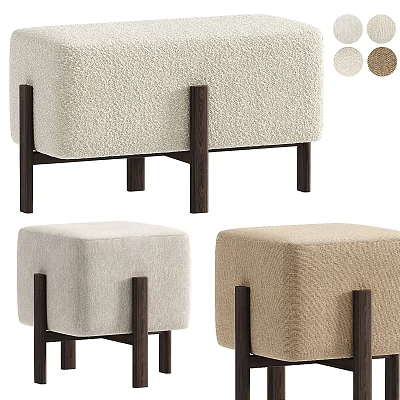Upholstered Ottoman with Wooden Legs in Beige Light Gray and Brown Color Options 3d model