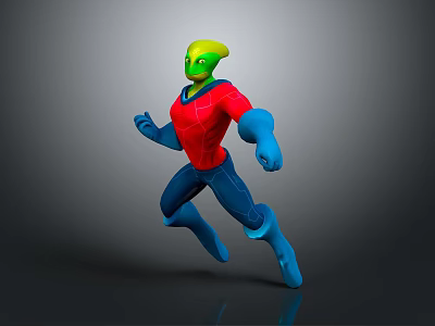 Game and Movie Character With Green Head Red Shirt Blue Pants Dynamic Running Stance 3d model