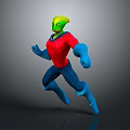 Game and Movie Character With Green Head Red Shirt Blue Pants Dynamic Running Stance