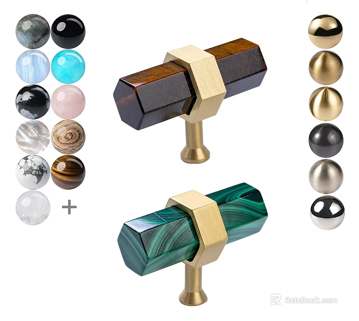 Stylish Decorative Cabinet Handles With Malachite Wood And Colorful Spherical Designs 3d model 