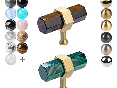 Stylish Decorative Cabinet Handles With Malachite Wood And Colorful Spherical Designs 3d model