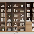 Wooden Bookshelf with Multiple Shelves Filled with Books Decorative Items Potted Plants and Vases