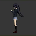 Anime Style Female Character 3D Model With Purple Twin Tails Blue Skirt And Red Shoes
