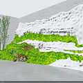 Hill Shaped Indoor Landscape With Green Moss White Brick Wall Stones Tree And Gray Floor