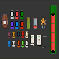 Colorful Toy Vehicles Including Cars Buses Trucks And Train With Traffic Light And Boat