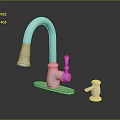 Metal Kitchen Faucet With Main Spout And Side Handle On Black Surface With Reflection