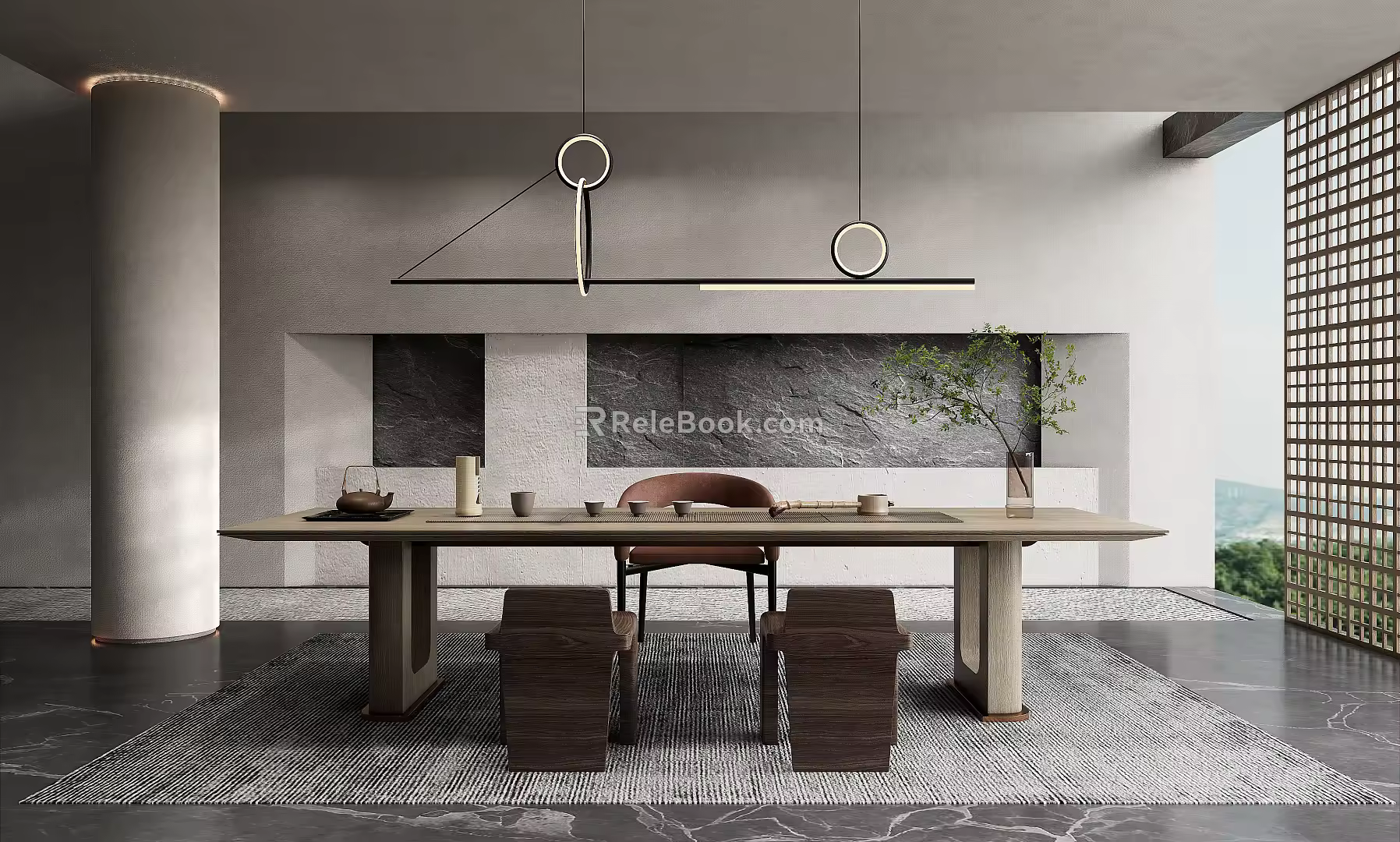 Tea Table and Chair Combination Chandelier Mushroom Stone Tea Set 3d model