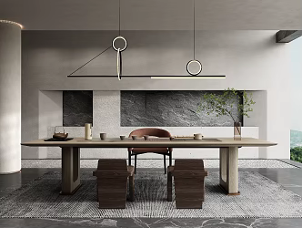 Tea Table and Chair Combination Chandelier Mushroom Stone Tea Set 3d model