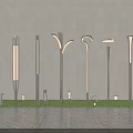 Modern Residential Landscape With Various Stylish Lamp Posts And Green Grass