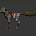 Decorative Mechanical Wolf Toy With Metal Parts Red Decoration Golden Accents And Green Eyes