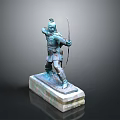 Ancient Warrior Bronze Statue Holding Bow And Arrow On Square Base 3d model