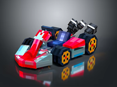 Pixel Art Style Toy Racing Car With Colorful Design And Detailed Wheels 3d model