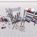 Sports Equipment Collection With Various Balls Racks And Training Tools