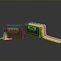 Military Weapon Ammunition Green Boxes With Scattered Belts And Bullets 3d model