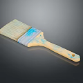 Wooden Handle Paint Brush With Blue Paint Stains And Synthetic Bristles