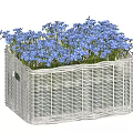 Elegant White Wicker Basket Potted Plant With Blooming Blue Flowers Decor