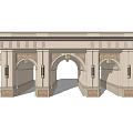 Symmetrical Classical Stone Entrance Gate With Arched Openings Ornamental Columns And Decorative Details
