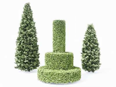 Cylindrical and Conical Trimmed Shrubs with Round Base for Landscape Design 3d model