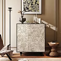 Elegant Modern Entryway Side Cabinet With Floral Pattern And Decorative Vase 3d model