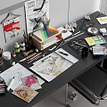 Creative Design Workbench With Drawing Tools Paints Sketches Markers And Palette
