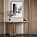 Modern Console Table with Marble Top Metal Legs Decorative Painting and Wooden Wall