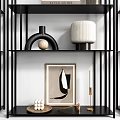 Modern Shelving Unit With Decorative Vases Books Sculptures And Photo Frames