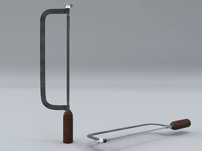 Two Piece Hardware Tools Hacksaw Set with Metal Frame and Wooden Handle 3d model