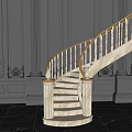 Elegant White Marble Staircase With Golden Handrail Dark Gray Walls And Decorative Carvings