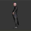 Bald Male Character With Fantasy Creature In Dark Robe And Cross Strap Design Look