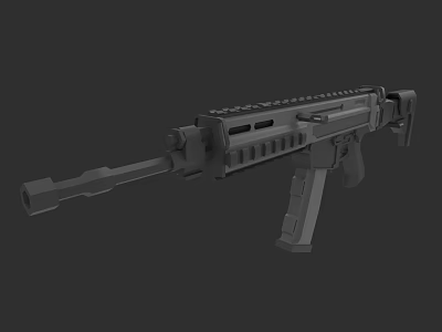 Tactical Assault Rifle 3D Model with Modular Design Barrel Grip and Magazine 3d model
