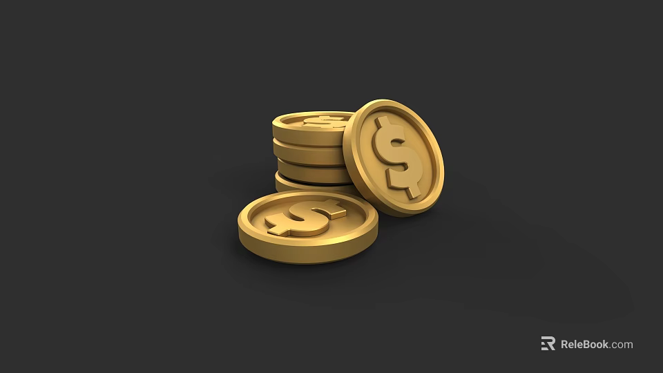 Gold Coin Inspired Jewelry Pieces With Dollar Sign Decorative Elements 3d model 