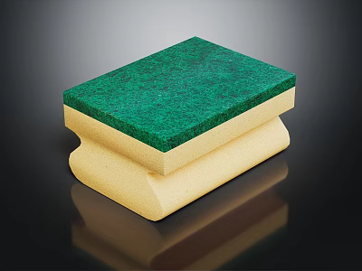 Household Cleaning Sponge With Green Scrub Surface And Yellow Sponge Body 3d model