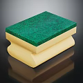 Household Cleaning Sponge With Green Scrub Surface And Yellow Sponge Body