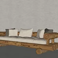 Rustic Three Seater Sofa With Log Frame And Beige Cushions