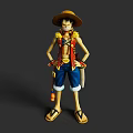 Anime Character Figure With Straw Hat Red Vest Blue Shorts And Sandals