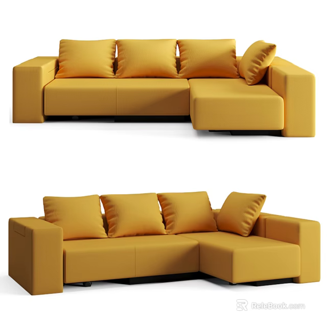 Yellow Modern Sectional Sofa With Multiple Soft Cushions For Living Room 3d model