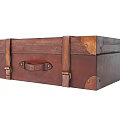 Brown Leather Vintage Trunk With Straps Metal Buckles And Handle