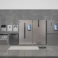 Modern Stainless Steel Refrigerators And Freezers With Digital Screens In Showroom