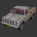 Old Rusty Pickup Truck With Faded Paint Open Bed Grille And Yellow License Plate