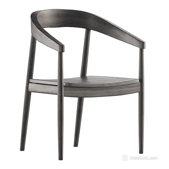 Modern Wooden Dining Chair With Curved Backrest And Sleek Armrest Structure 3d model 