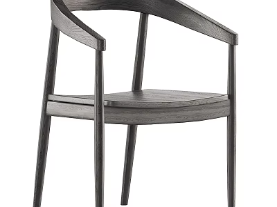 Modern Wooden Dining Chair With Curved Backrest And Sleek Armrest Structure 3d model