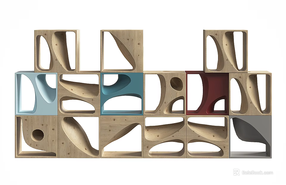 Modern Geometric Wooden Decorative Ornament Set With Multicolor Hollow Design For Home Decor 3d model 