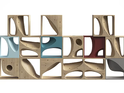 Modern Geometric Wooden Decorative Ornament Set With Multicolor Hollow Design For Home Decor 3d model