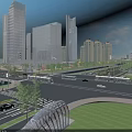 Urban Road Facilities Featuring Skyscrapers Buses Vehicles Traffic Lights Green Belts And Pedestrian Underpass