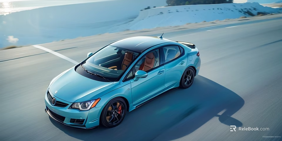 Sporty Blue Sedan With Sleek Design Driving On Open Highway Brown Leather Seats 3d model 