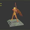 Golden Armored Figure With Wings Holding Bow On Stone Pedestal Saint Seiya